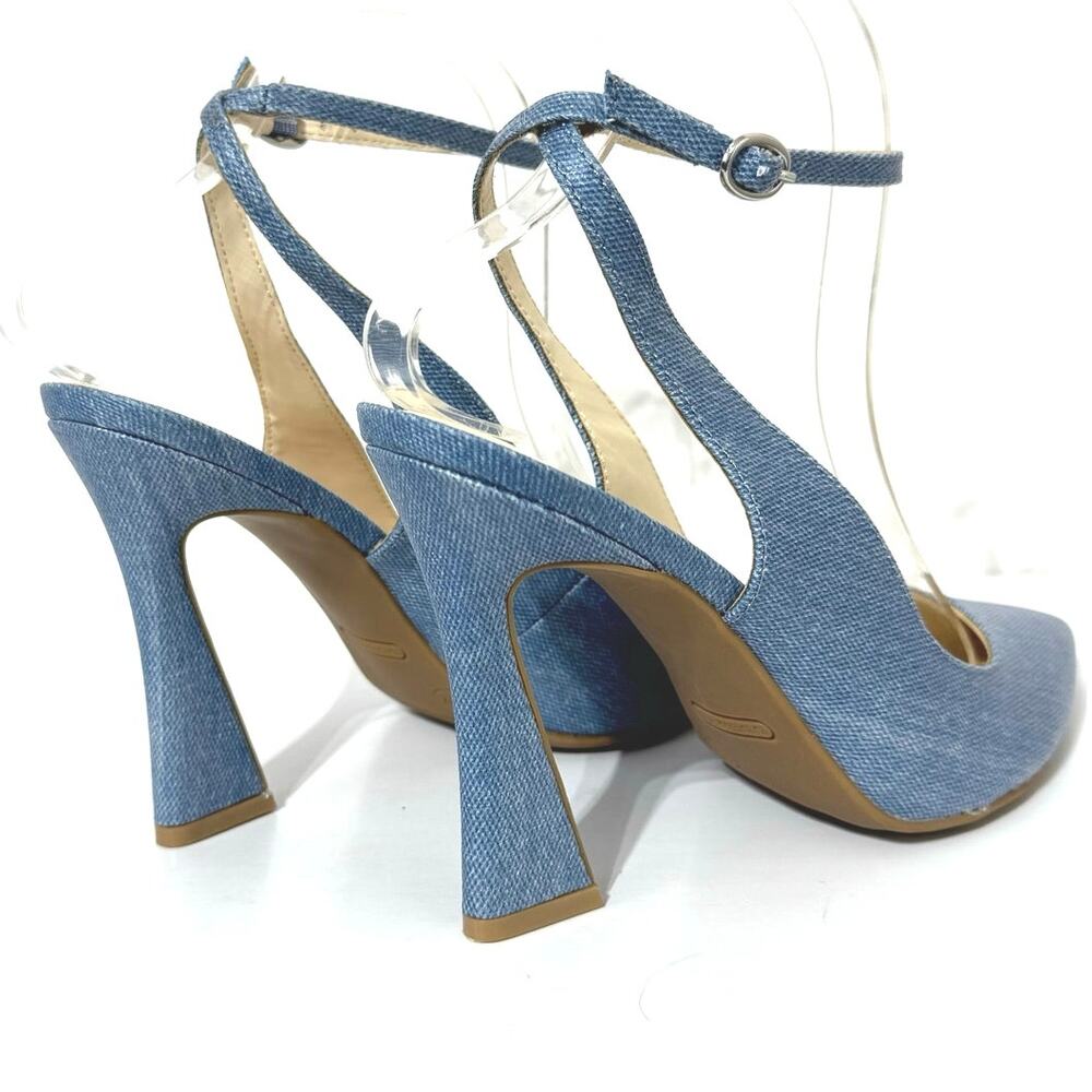 Nine West Women’s Ankle Strap Spool Heel Pointed Toe Chambray Blue Heels Size 9 - Picture 4 of 11